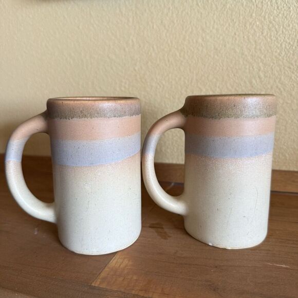 Vintage Rodolfo Padilla Signed Drip Glaze Tall Narrow Ceramic Mugs - Set of 2 - Picture 2 of 11